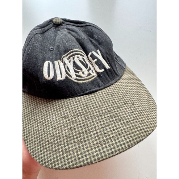 Vintage Made in USA ODYSSEY Black Cotton Canvas Check Brim Baseball Hat - Picture 4 of 11
